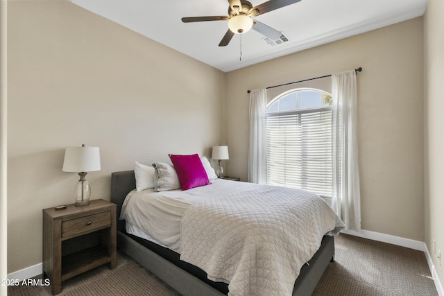 bedroom with carpet flooring and ceiling fan