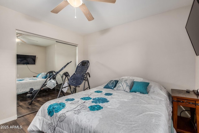 291 N Scott Dr, Chandler, AZ 85225 - bedroom with a ceiling fan, a closet, and wood finished floors