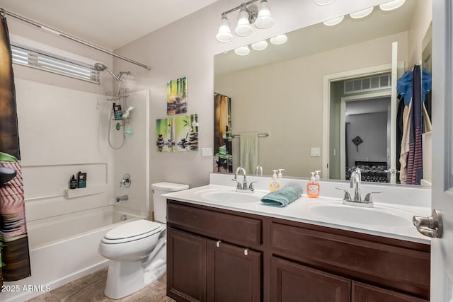 291 N Scott Dr, Chandler, AZ 85225 - bathroom with toilet, a sink, shower / bathing tub combination, and double vanity