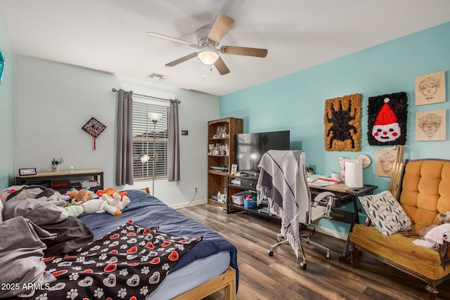 291 N Scott Dr, Chandler, AZ 85225 - bedroom featuring baseboards, ceiling fan, visible vents, and wood finished floors