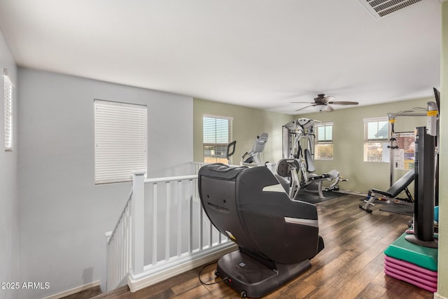 291 N Scott Dr, Chandler, AZ 85225 - workout area with plenty of natural light, visible vents, wood finished floors, and ceiling fan