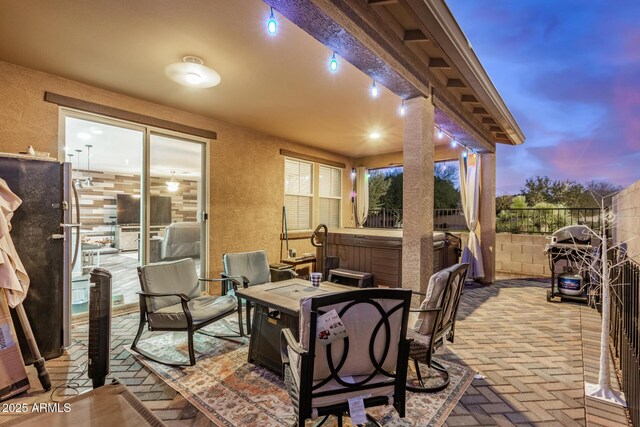 291 N Scott Dr, Chandler, AZ 85225 - view of patio with outdoor dining space, fence, and a hot tub