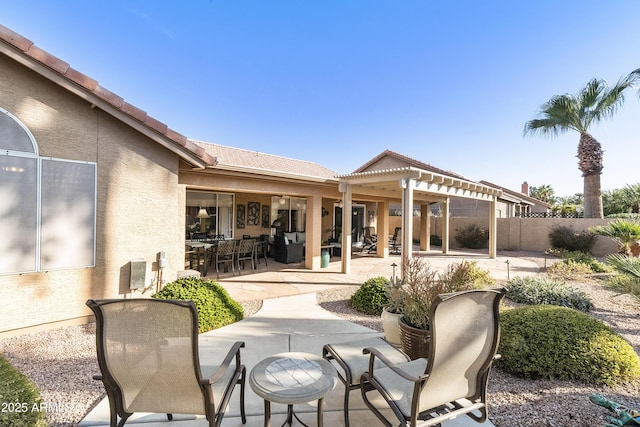 view of patio / terrace featuring a pergola and an outdoor living space