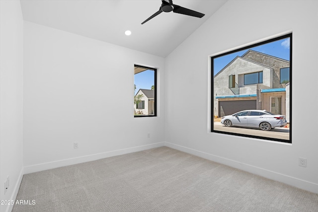 6329 N 10th Dr, Phoenix, AZ 85013 - carpeted empty room featuring a ceiling fan, baseboards, lofted ceiling, and recessed lighting