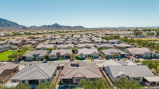 drone / aerial view featuring a mountain view