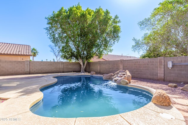 view of swimming pool with a fenced in pool and a fenced backyard