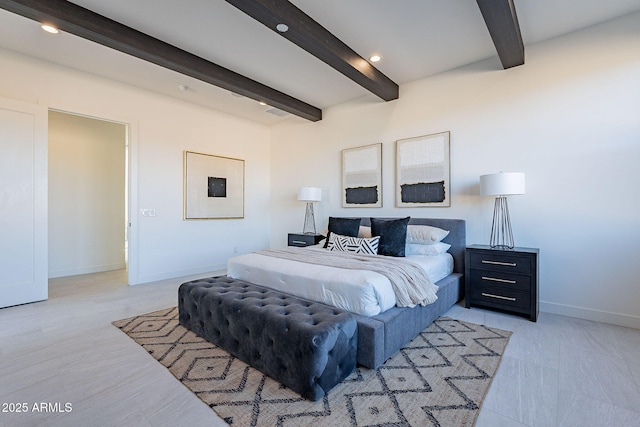 bedroom with beam ceiling