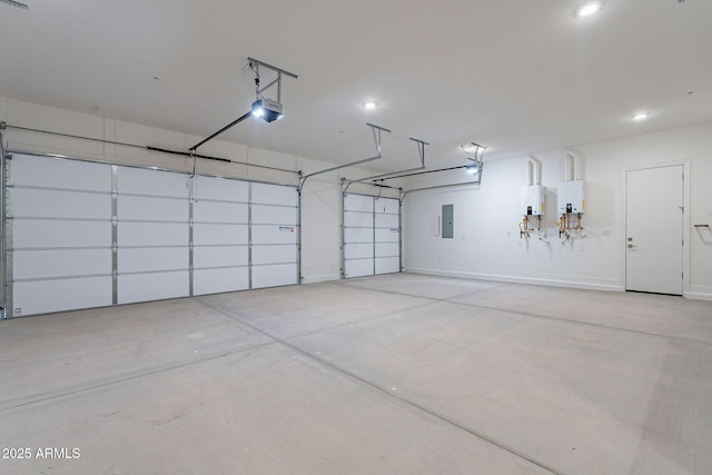 garage featuring a garage door opener and electric panel