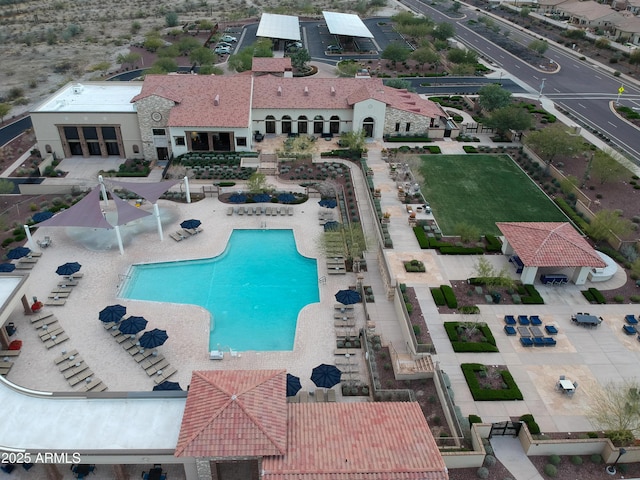 view of swimming pool featuring a patio