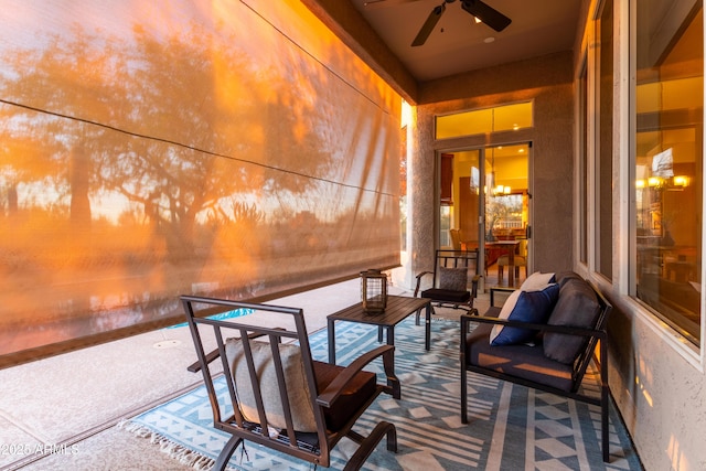 view of patio featuring ceiling fan and an outdoor hangout area