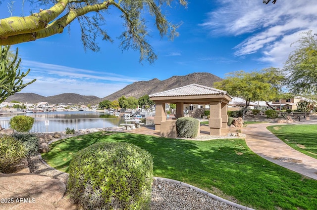 5226 W Pontiac Dr, Glendale, AZ 85308 - exterior space featuring a yard, a gazebo, fence, and a water and mountain view