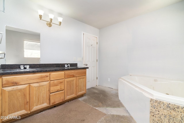 214 S Hing Dr, Superior, AZ 85173 - bathroom featuring vanity, a relaxing tiled tub, and a notable chandelier