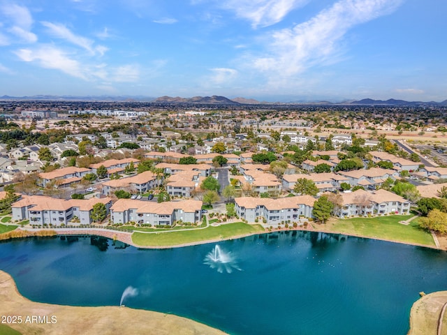 aerial view with a water and mountain view