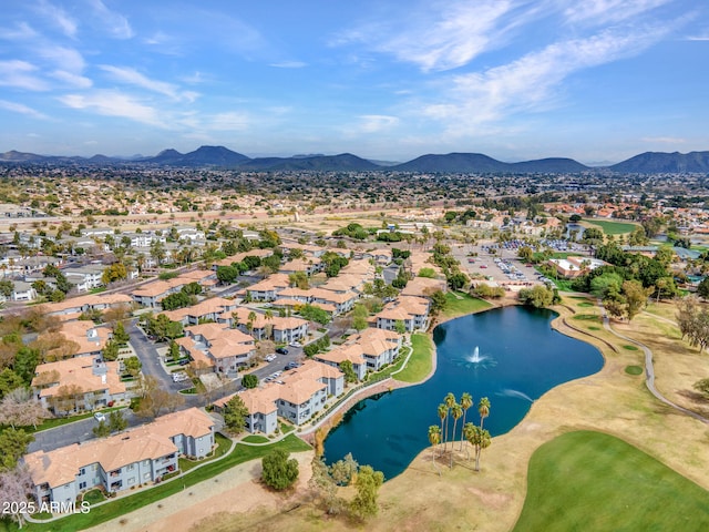 aerial view with a water and mountain view