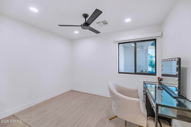 office area with ceiling fan