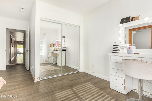 office area with dark hardwood / wood-style flooring