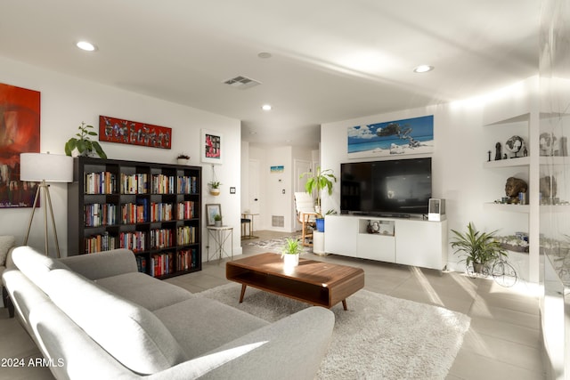 living room featuring light tile patterned floors