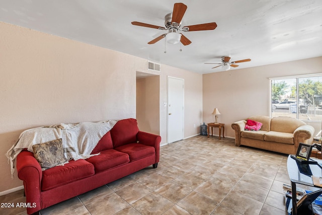 living room with ceiling fan