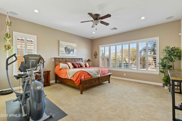 5122 S Miller Pl, Chandler, AZ 85249 - bedroom featuring baseboards, visible vents, carpet flooring, and recessed lighting