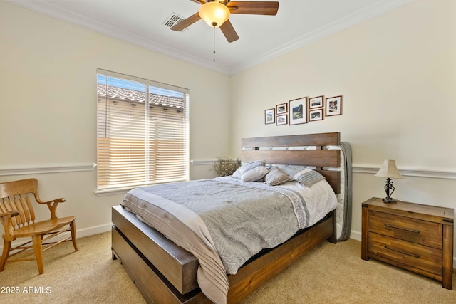5122 S Miller Pl, Chandler, AZ 85249 - bedroom with ornamental molding, visible vents, light carpet, and baseboards