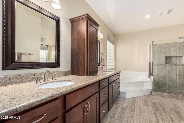 5215 W Del Rio St, Chandler, AZ 85226 - bathroom with a shower stall, a garden tub, visible vents, and a sink