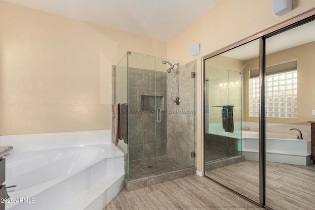 5215 W Del Rio St, Chandler, AZ 85226 - full bath featuring a shower stall, a bath, and wood finish floors