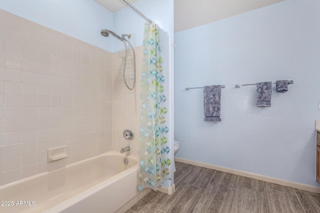 5215 W Del Rio St, Chandler, AZ 85226 - full bathroom with shower / bath combo, baseboards, toilet, and wood finished floors