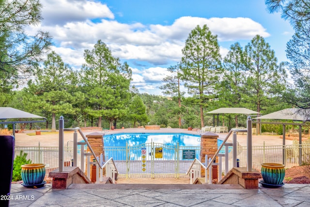 view of swimming pool featuring a patio