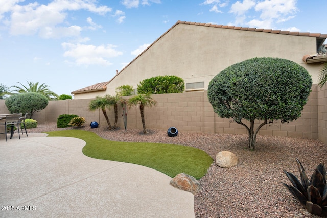 view of yard featuring a fenced backyard and a patio area