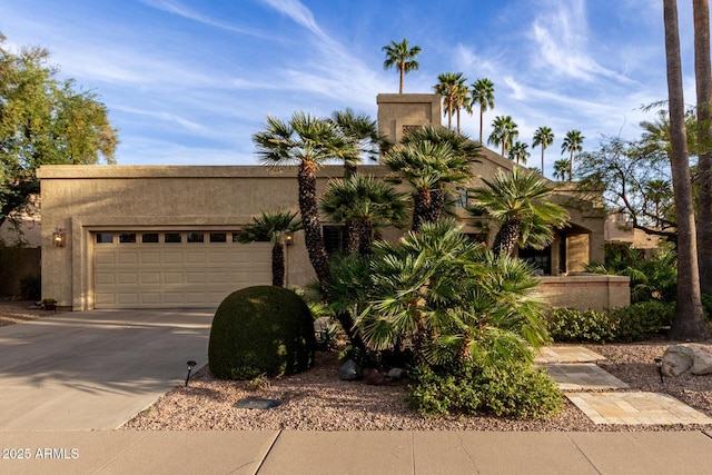 view of front of house with an attached garage, concrete driveway, and stucco siding