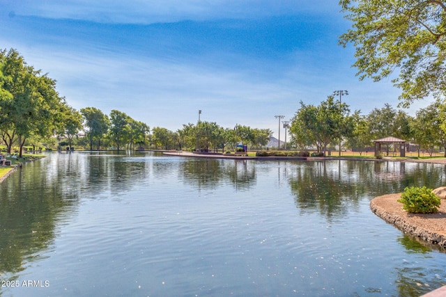 property view of water featuring a gazebo