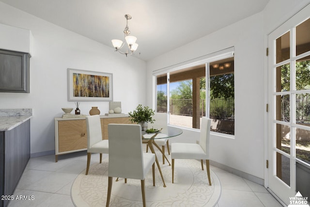 19102 N 91st St, Scottsdale, AZ 85255 - dining space with light tile patterned floors, a chandelier, and plenty of natural light