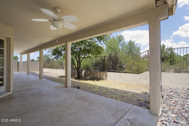 19102 N 91st St, Scottsdale, AZ 85255 - fenced backyard with a patio area and a ceiling fan