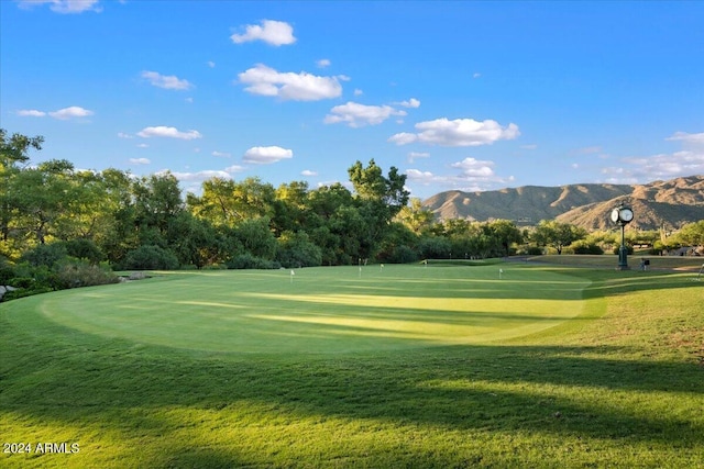 view of home's community featuring a mountain view and a yard