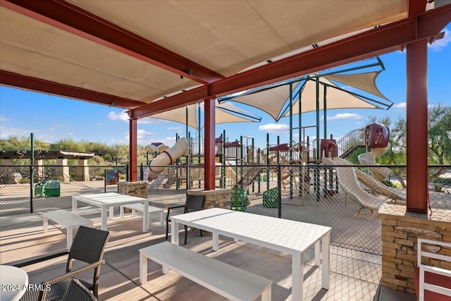 view of patio / terrace featuring a playground