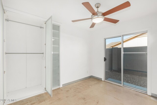 unfurnished bedroom with ceiling fan