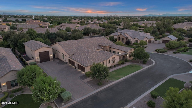 view of aerial view at dusk