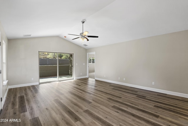 1124 S Sycamore Cir Unit 1, Payson, AZ 85541 - unfurnished room with ceiling fan, lofted ceiling, dark wood-style flooring, and baseboards