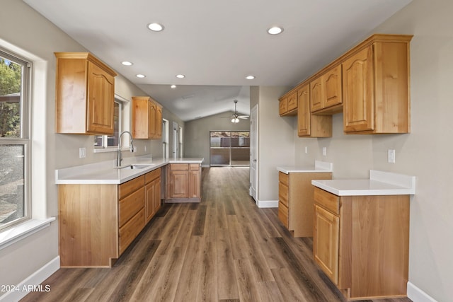 1124 S Sycamore Cir Unit 1, Payson, AZ 85541 - kitchen with a sink, baseboards, recessed lighting, wood finished floors, and a ceiling fan
