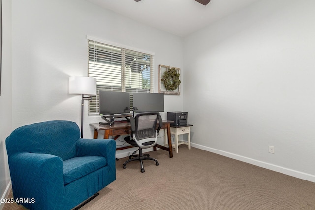 9764 E Thornbush Ave, Mesa, AZ 85212 - home office featuring a ceiling fan, baseboards, and carpet floors
