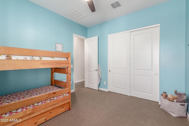 9764 E Thornbush Ave, Mesa, AZ 85212 - carpeted bedroom with a closet, ceiling fan, and baseboards