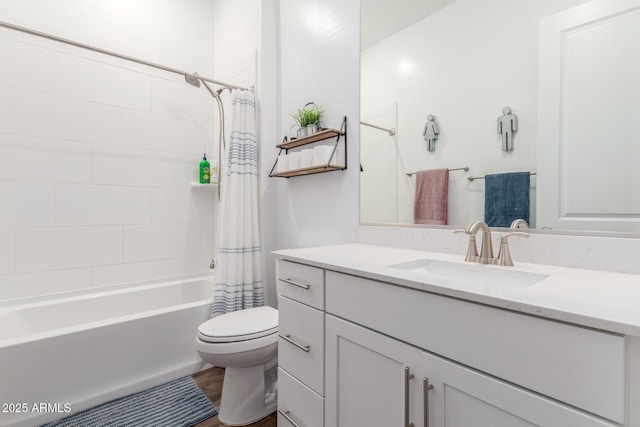 9764 E Thornbush Ave, Mesa, AZ 85212 - bathroom with vanity, toilet, shower / bath combo with shower curtain, and wood finished floors