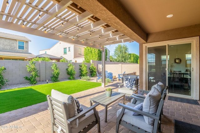 9764 E Thornbush Ave, Mesa, AZ 85212 - view of patio / terrace with a pergola and an outdoor hangout area