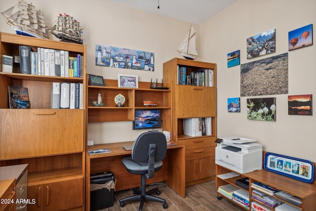 home office featuring hardwood / wood-style floors