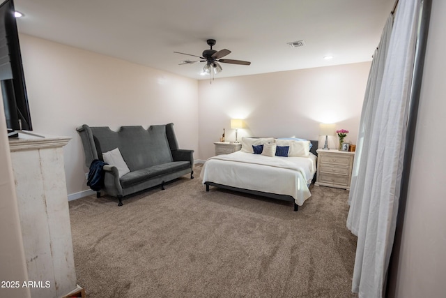 bedroom featuring carpet flooring and ceiling fan