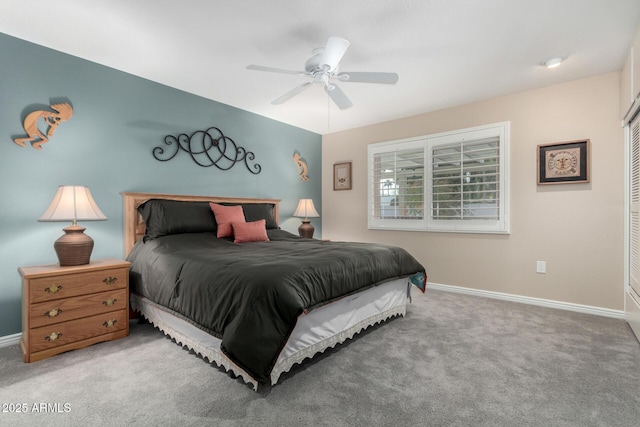 bedroom featuring ceiling fan and carpet flooring