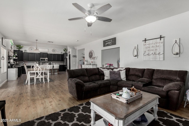 3545 W Tanner Ranch Rd, San Tan Valley, AZ 85144 - living area featuring wood finished floors and a ceiling fan