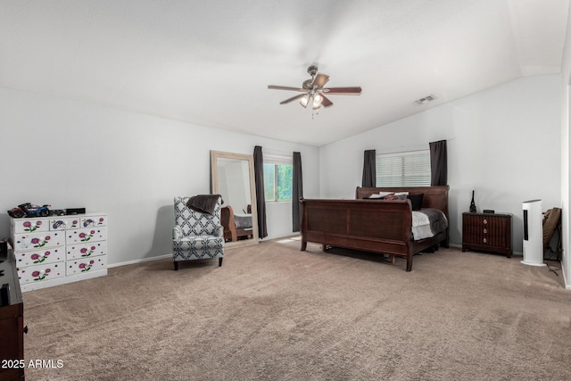 3545 W Tanner Ranch Rd, San Tan Valley, AZ 85144 - carpeted bedroom with lofted ceiling, a ceiling fan, and baseboards