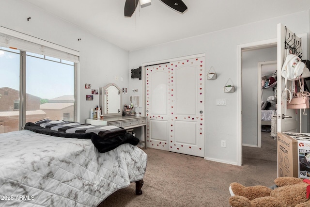 3545 W Tanner Ranch Rd, San Tan Valley, AZ 85144 - carpeted bedroom with access to outside, a ceiling fan, and baseboards