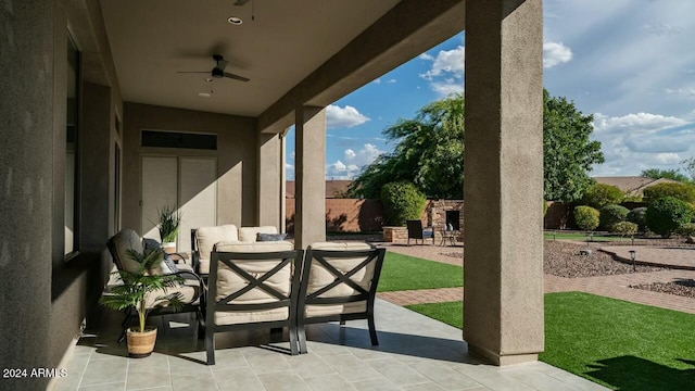 view of patio / terrace with outdoor lounge area and ceiling fan